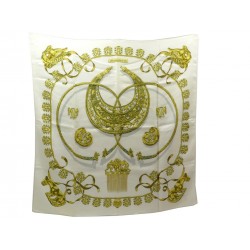 FOULARD HERMES LES CAVALIERS D'OR CARRE 90 RYBALTCHENKO EN SOIE BEIGE SCARF 370€