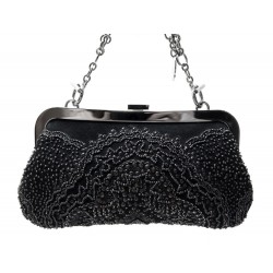 NEUF SAC A MAIN GUCCI POCHETTE 150973 CLUTCH BRODE DE PERLES DAIM NOIR BAG 2270€