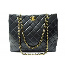 SAC A MAIN CHANEL SHOPPING EN CUIR MATELASSE NOIR BLACK LEATHER HANDBAG 4150€