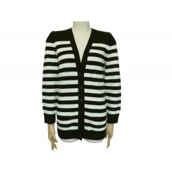 GILET SAINT LAURENT MARINIERE 367569 T36 S EN CACHEMIRE NOIR ET BLANC VEST 1050€