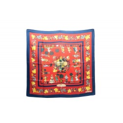 VINTAGE FOULARD HERMES LES JARDINIERS DU ROY 100% SOIE ROUGE 