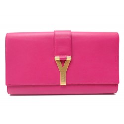 NEUF SAC A MAIN SAINT LAURENT POCHETTE CHYC CUIR ROSE FUSHIA 