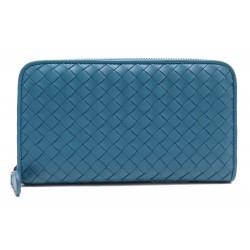 PORTEFEUILLE BOTTEGA VENETA CUIR BLEU 