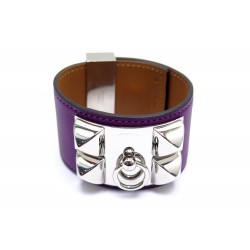 BRACELET HERMES MEDOR COLLIER DE CHIEN EN CUIR SWIFT VIOLET ACIER PALLADIE 995€