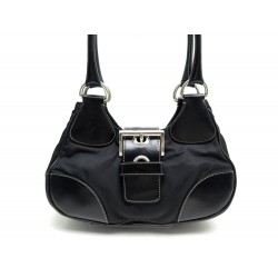 SAC A MAIN PRADA SEMITRACOLLA BR1160 25 CM EN TOILE ET CUIR NOIR HAND BAG 450€