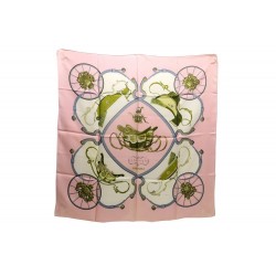 VINTAGE FOULARD HERMES SPRINGS LEDOUX CARRE EN SOIE ROSE PINK SILK SCARF 350€