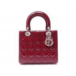 NEUF SAC A MAIN CHRISTIAN DIOR LADY PM CUIR VERNI ROUGE 