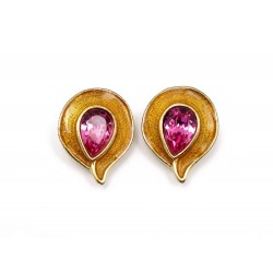 VINTAGE BOUCLES D'OREILLES YVES SAINT LAURENT PIERRES ROSES 