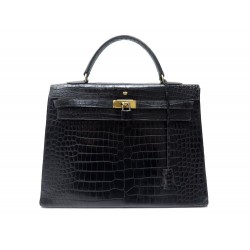 VINTAGE SAC A MAIN HERMES KELLY 35 CUIR DE CROCODILE NOIR LEATHER HANDBAG 32000€