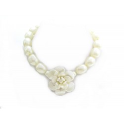 COLLIER CHANEL CAMELIA MOTHER OF PEARL 48 CM EN PERLES ECRU NECKLACE JEWEL 1590€