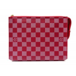 NEUF POCHETTE LOUIS VUITTON ELEMENT EN TOILE DAMIER ROUGE RED CANVAS POUCH 660€