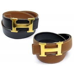 CEINTURE HERMES H REVERSIBLE CUIR NOIR T70 