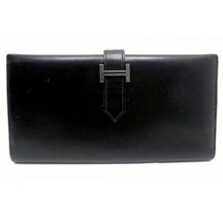 PORTEFEUILLE HERMES BEARN 2004 CUIR VEAU LISSE NOIR PORTE MONNAIE WALLET 1950€