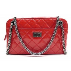 SAC CHANEL CAMERA CUIR VERNI ROUGE 