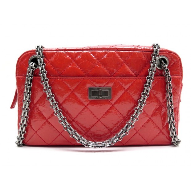 SAC CHANEL CAMERA CUIR VERNI ROUGE 