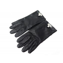 NEUF GANTS HERMES SOYA TAILLE 7.5 EN CUIR NOIR CADENAS KELLY LEATHER GLOVES 690€