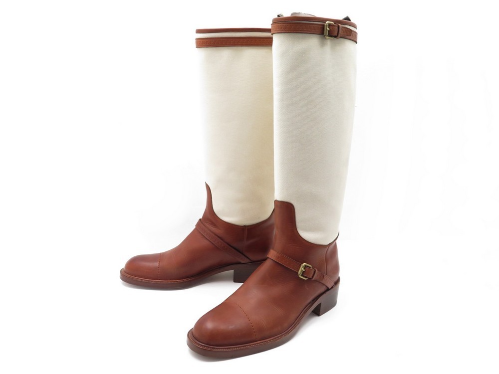 CHAUSSURES LOUIS VUITTON 7.5 41.5 BOTTES A TALONS TOILE BEIGE