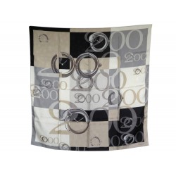 FOULARD CARTIER CARRE 90 EN SOIE BROCHEE JACQUARD BEIGE NOIR BEIGE + BOITE 340€