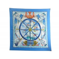 FOULARD HERMES VIVE LE VENT CARRE 90 THIOUNE SOIE BLEU + BOITE SILK SCARF 370€