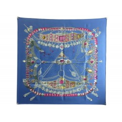 FOULARD HERMES TERRES PRECIEUSES CARRE 90 FAIVRE EN SOIE BLEU + BOITE SCARF 370€