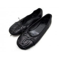 CHAUSSURES CHANEL BALLERINES CAMBON LOGO CC G24712 38 CUIR MATELASSE BOITE 420€