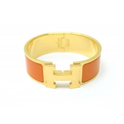 BRACELET HERMES CLIC CLAC H LARGE 20 MM PM T18 EN EMAIL ORANGE ET PLAQUE OR 605€