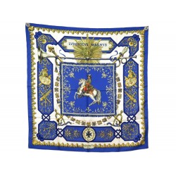 FOULARD HERMES LUDOVICUS MAGNUS SOIE BLEU 