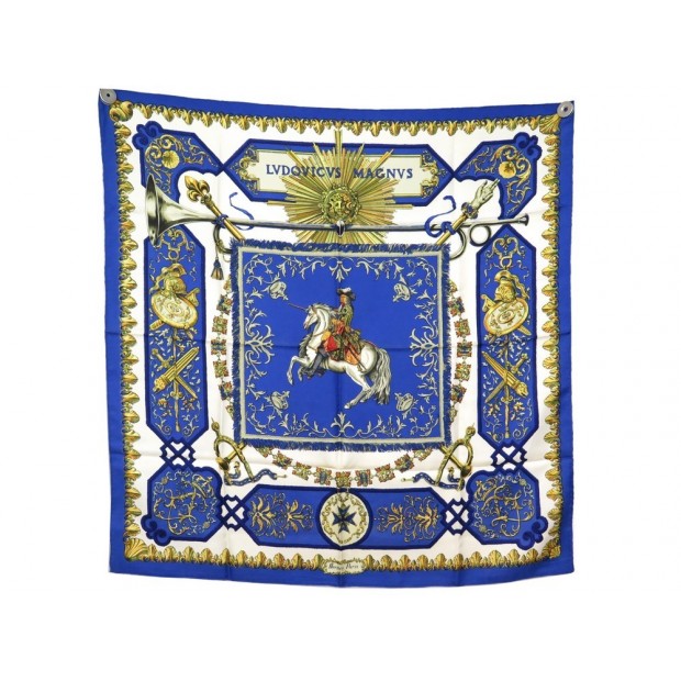 FOULARD HERMES LUDOVICUS MAGNUS SOIE BLEU 