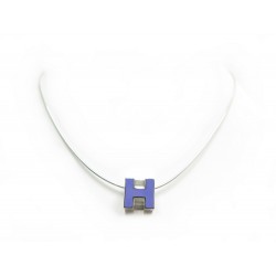 NEUF COLLIER HERMES PENDENTIF CAGE D'H 42 CM METAL ARGENTE LAQUE NECKLACE 345€