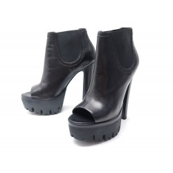 CHAUSSURES VERSACE VERSUS OPEN TOE 39 SANDALES A TALONS EN CUIR NOIR SHOES 465€