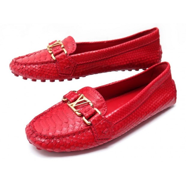 CHAUSSURES LOUIS VUITTON OXFORD 38 MOCASSINS EN CUIR PYTHON ROUGE + BOITE 1070€