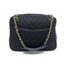 VINTAGE SAC A MAIN CHANEL CAMERA JERSEY CHEVRON CUIR NOIR BANDOULIERE BAG 3500€