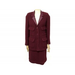 TAILLEUR CHANEL VESTE + JUPE P11491 T 38 M TWEED BORDEAUX BOUTONS LOGO CC 6500€