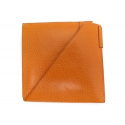 NEUF PORTE MONNAIE HERMES ORIGAMI CARTES EN CUIR VEAU LISSE ORANGE WALLET 450€