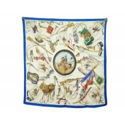 FOULARD HERMES CAVALERIE FRANCAISE LEDOUX CARRE 90 EN SOIE BEIGE SILK SCARF 370€