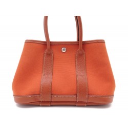 SAC A MAIN HERMES GARDEN PARTY 24 EN TOILE & CUIR ORANGE 