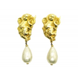 VINTAGE BOUCLES D'OREILLES CHANEL ANGES AVEC PERLES PENDANTES EARRINGS 570€