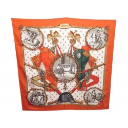 FOULARD HERMES NAPOLEON LEDOUX CARRE EN SOIE BROCHEE JACQUARD ORANGE SCARF 350€