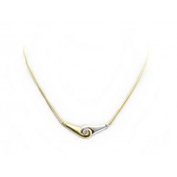 COLLIER EN OR BLANC & JAUNE 18K 13.4 GR DIAMANT SOLITAIRE 0.18CT 45 CM NECKLACE