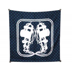 NEUF FOULARD HERMES BRIDES DE GALA CAVALCADOUR EN SOIE BLEU A POIS + BOITE 370€