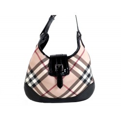 SAC A MAIN BURBERRY CABAS 40 TOILE TARTAN CHECK & CUIR VERNI HAND BAG PURSE 600€