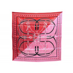 NEUF FOULARD HERMES GRAND MANEGE BANDANA LOVE H043447SC01 SOIE ROSE & ROUGE 280€