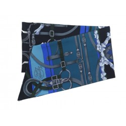 FOULARD HERMES GRAND MANEGE MAXI TWILLY CUT EN SOIE BLEU + BOITE SILK SCARF 295€