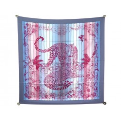 NEUF FOULARD HERMES JUNGLE LOVE RAINBOW H003369S EN SOIE BLEU ROSE + BOITE 375€