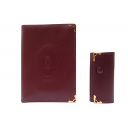 ENSEMBLE PORTEFEUILLE ET PORTE CLE MUST DE CARTIER CUIR BORDEAUX 