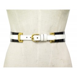 VINTAGE CEINTURE HERMES TAILLE 72 EN CUIR VERNI NOIR & BLANC PATENT LEATHER BELT