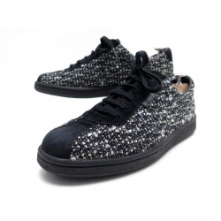 NEUF CHAUSSURES CHANEL BASKETS G24579 41 TWEED ET DAIM NOIR + BOITE SHOES 670€