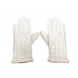 PAIRE DE GANT HERMES 6 XS FEMME EN CUIR PERFORE BLANC WHITE LEATHER GLOVES 485€