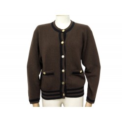 PULL CHANEL GILET BOUTONS SAC TIMELESS L 42 CARDIGAN CACHEMIRE MARRON VEST 3900€