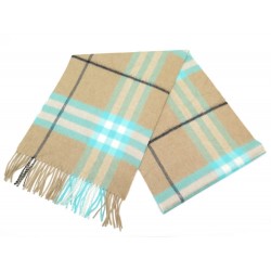 NEUF ECHARPE BURBERRY CLASSIQUE CHECK BLEU EN CACHEMIRE BEIGE NEW SCARF 420€